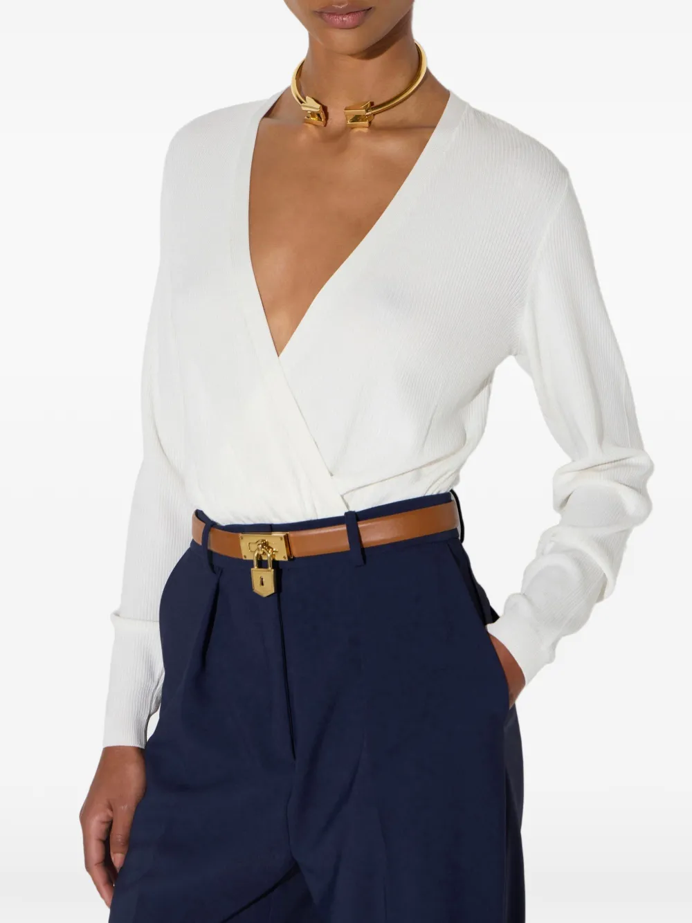 Elisabetta Franchi Leren riem met hangslot Bruin