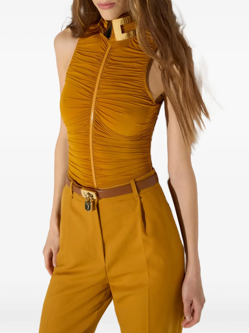 Elisabetta Franchi Body met ruches en verfraaide kraag Geel
