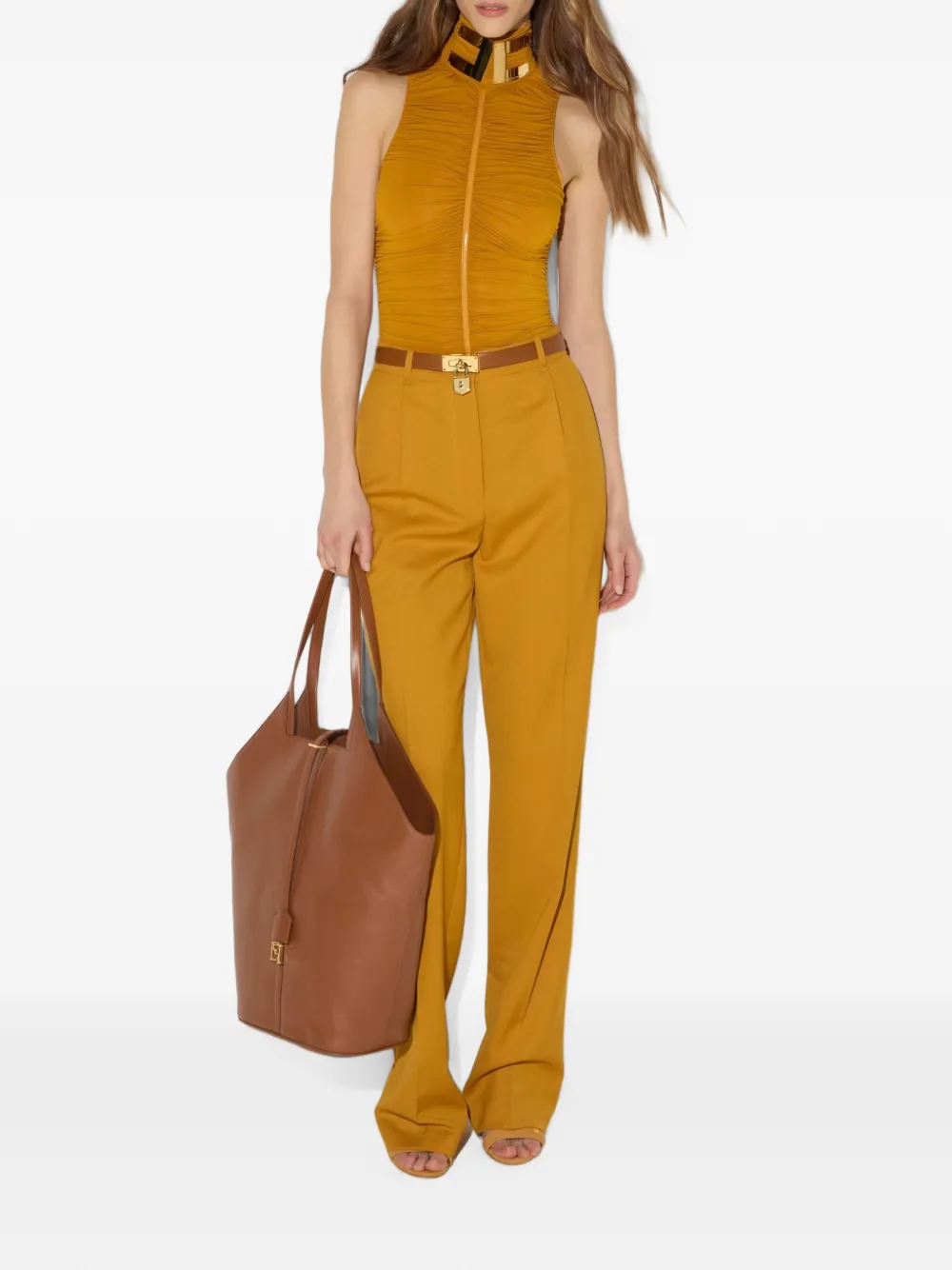 Elisabetta Franchi Body met ruches en verfraaide kraag Geel