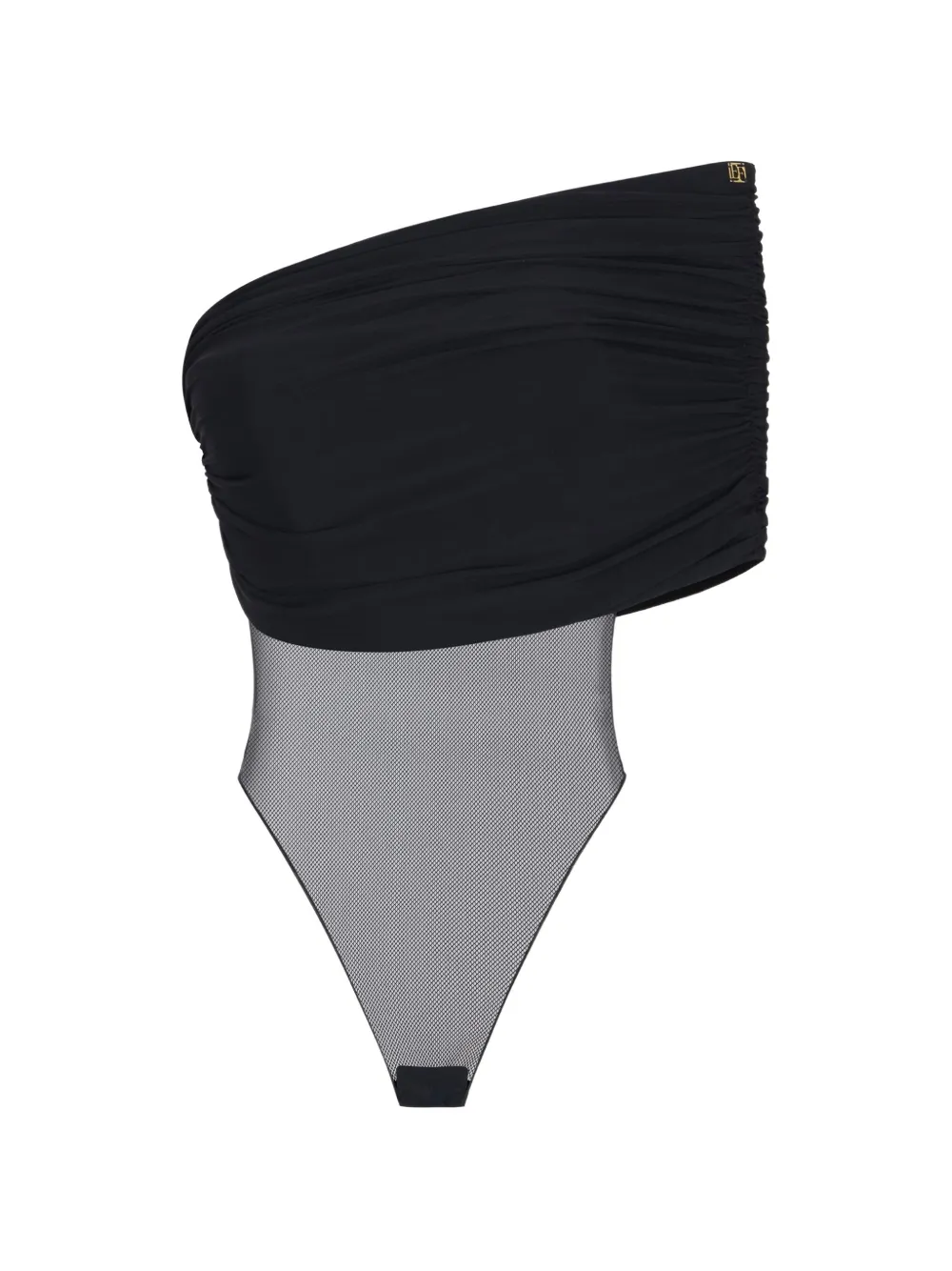 Elisabetta Franchi One-shoulder Draped Bodysuit In Black