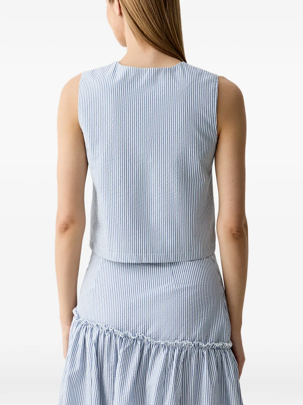 Benetton Gestreepte mouwloze blouse met striksluiting Blauw