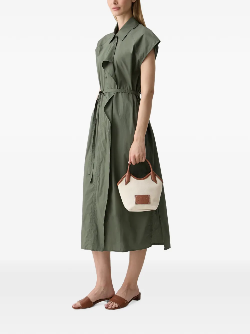 Benetton Mouwloze midi-blousejurk met gestrikte ceintuur Groen