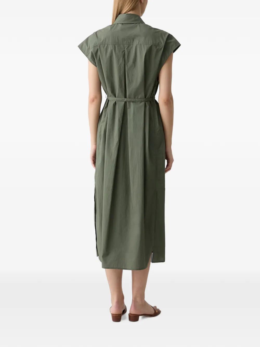 Benetton Mouwloze midi-blousejurk met gestrikte ceintuur Groen