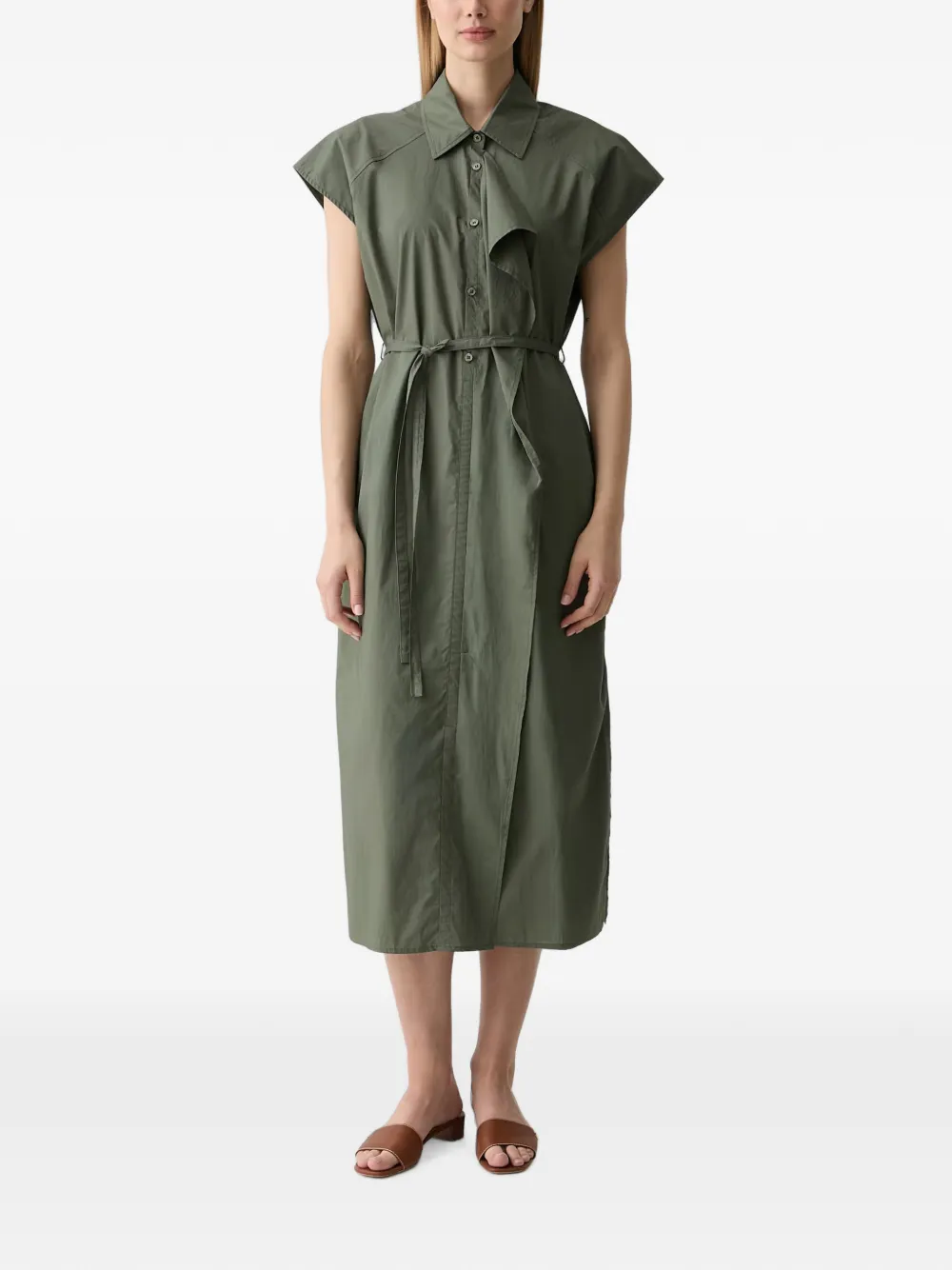 Benetton sleeveless tie-belt midi shirt dress