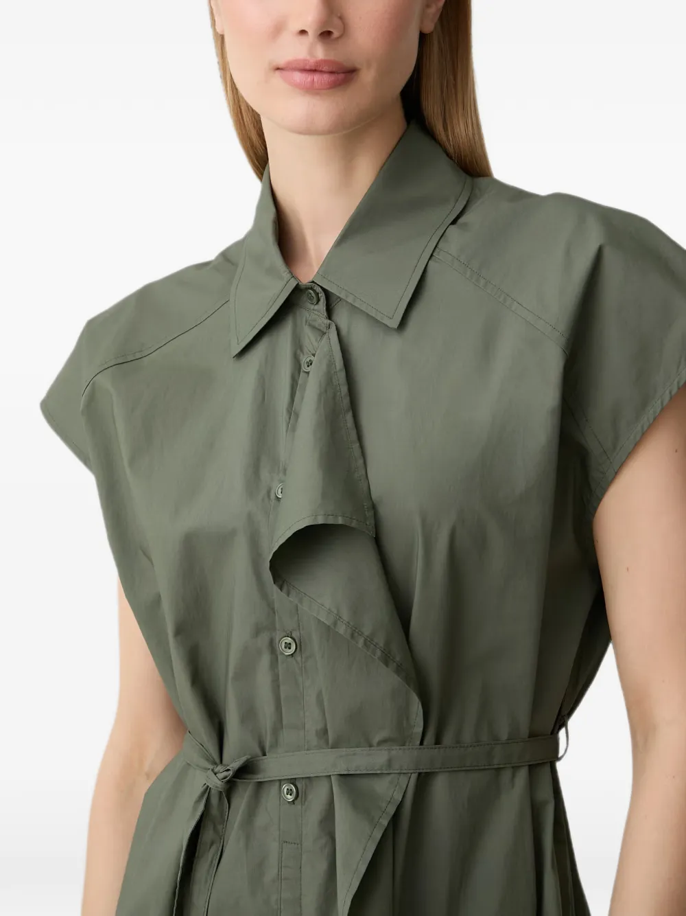 Benetton Mouwloze midi-blousejurk met gestrikte ceintuur Groen