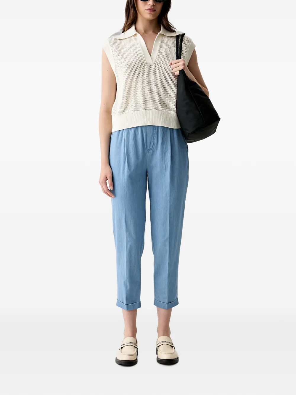 Benetton Broek met toelopende pijpen en elastische tailleband Blauw