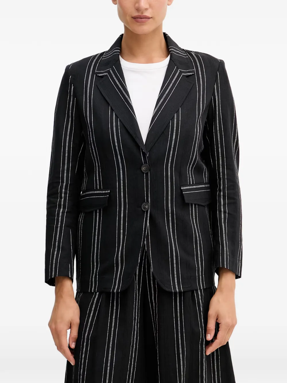 Benetton pinstripe-pattern notched-lapels blazer - Nero