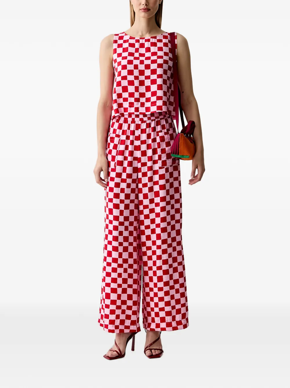 Benetton Palazzo broek met geruite print Rood