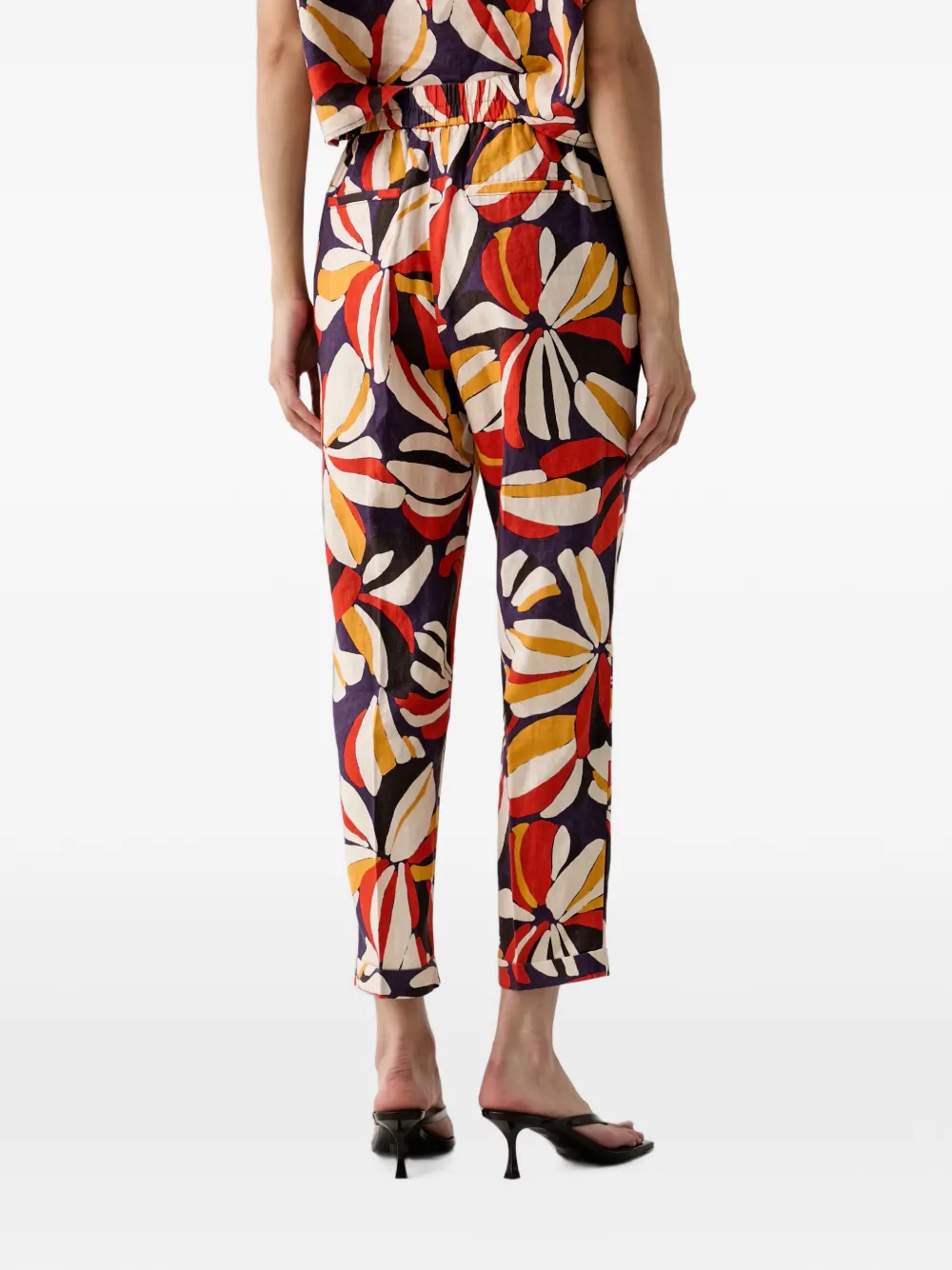Benetton Broek met bloemenprint en toelopende pijpen Paars