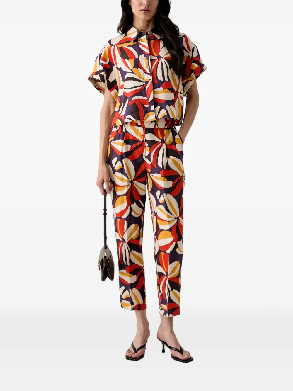 Benetton Broek met bloemenprint en toelopende pijpen Paars