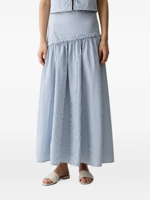 Benetton striped asymmetrical-waist ruffled maxi skirt