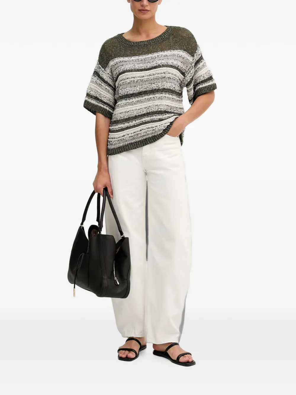 Benetton Gestreepte cropped trui met korte mouwen Groen