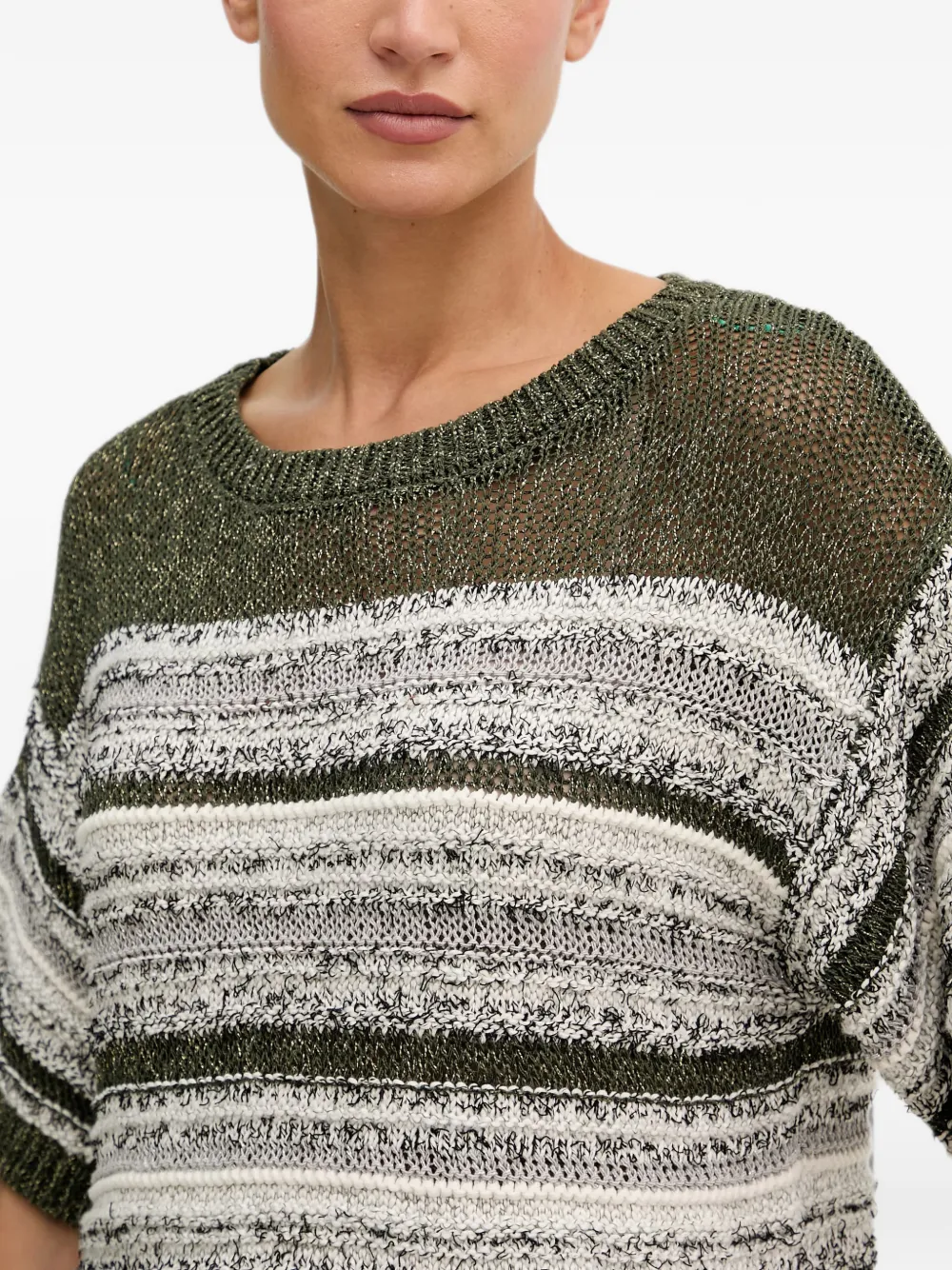 Benetton Gestreepte cropped trui met korte mouwen Groen