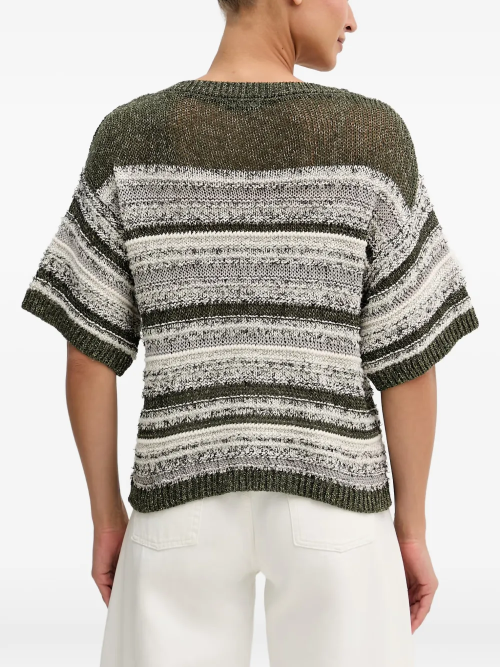 Benetton Gestreepte cropped trui met korte mouwen Groen