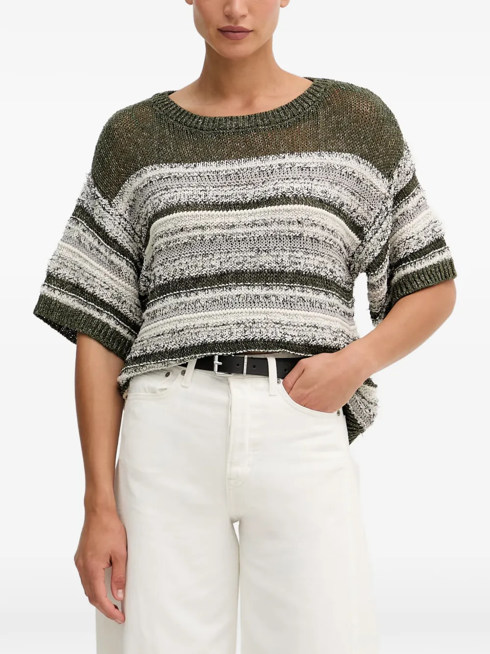 Benetton striped short-sleeved cropped sweater