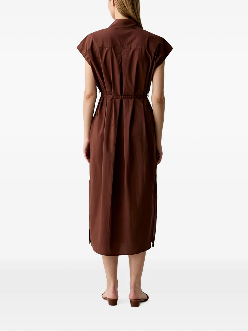 Benetton Mouwloze midi-blousejurk met gestrikte ceintuur Bruin
