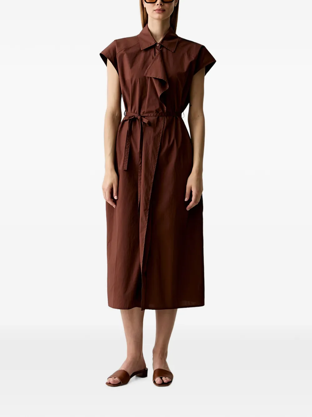 Benetton Mouwloze midi-blousejurk met gestrikte ceintuur Bruin