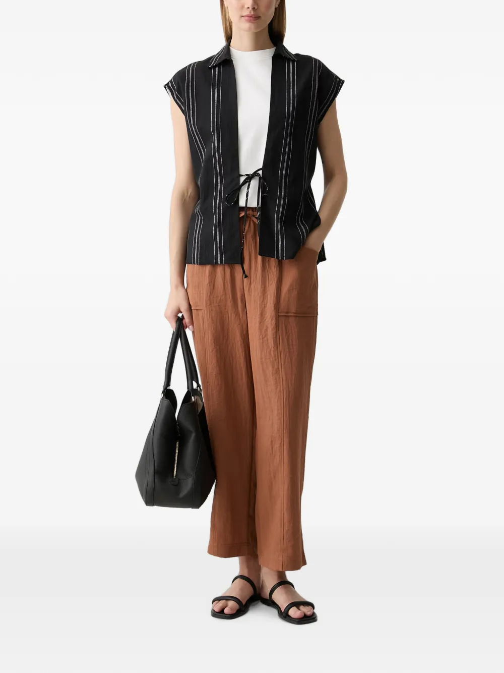 Benetton Cropped broek met rechte pijpen en trekkoordtaille Bruin