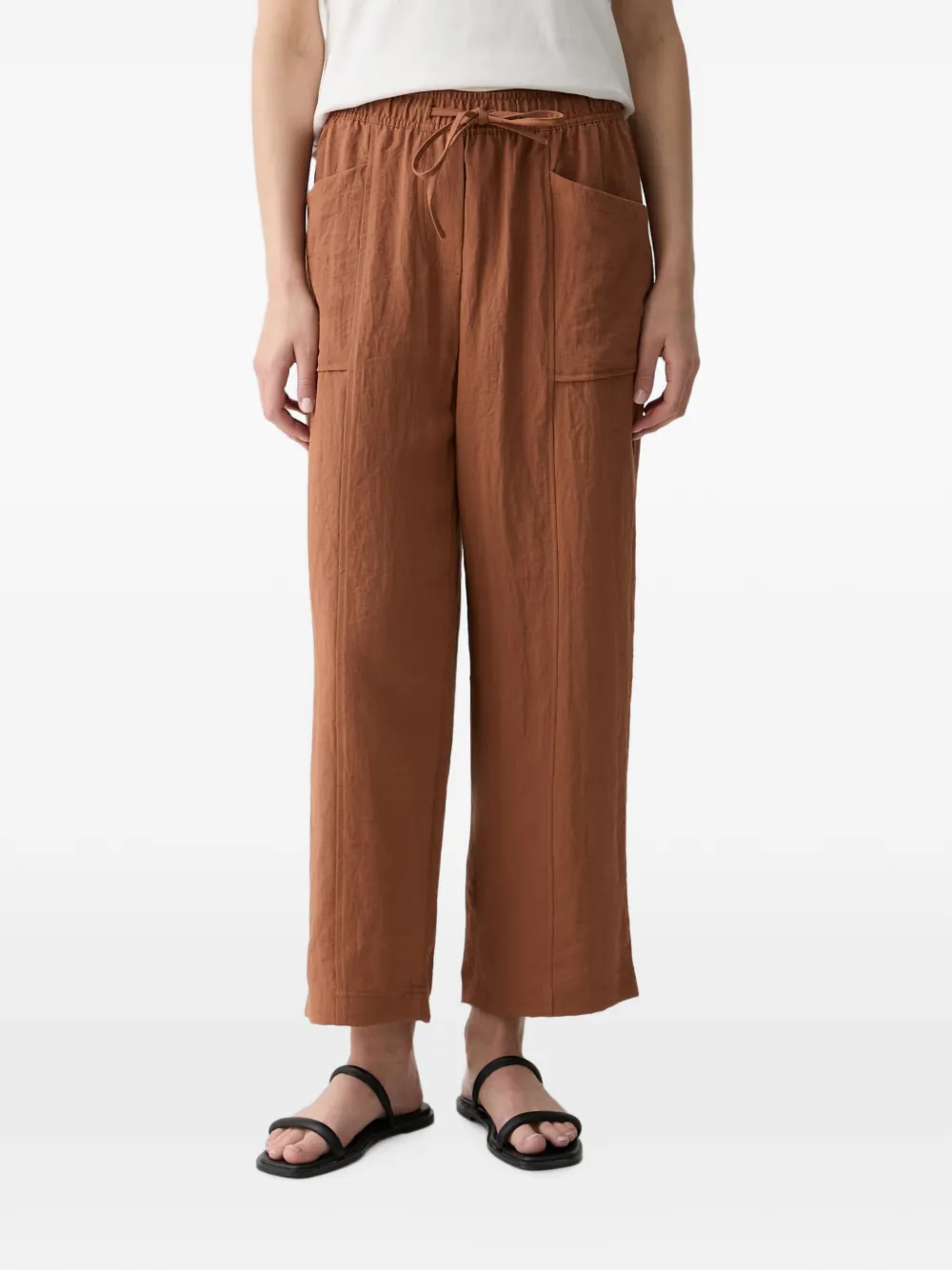 Benetton drawstring-waist straight-leg cropped trousers - Marrone