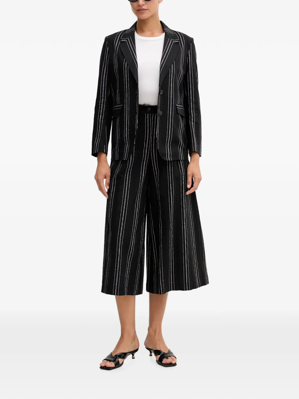 Benetton Cropped palazzobroek met verticale streep Zwart