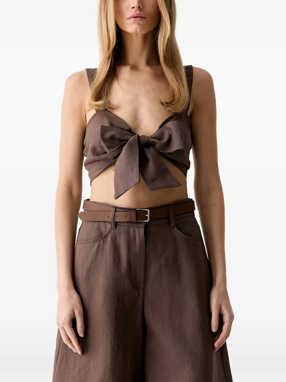 VICOLO bow-detail shirred top - Marrone