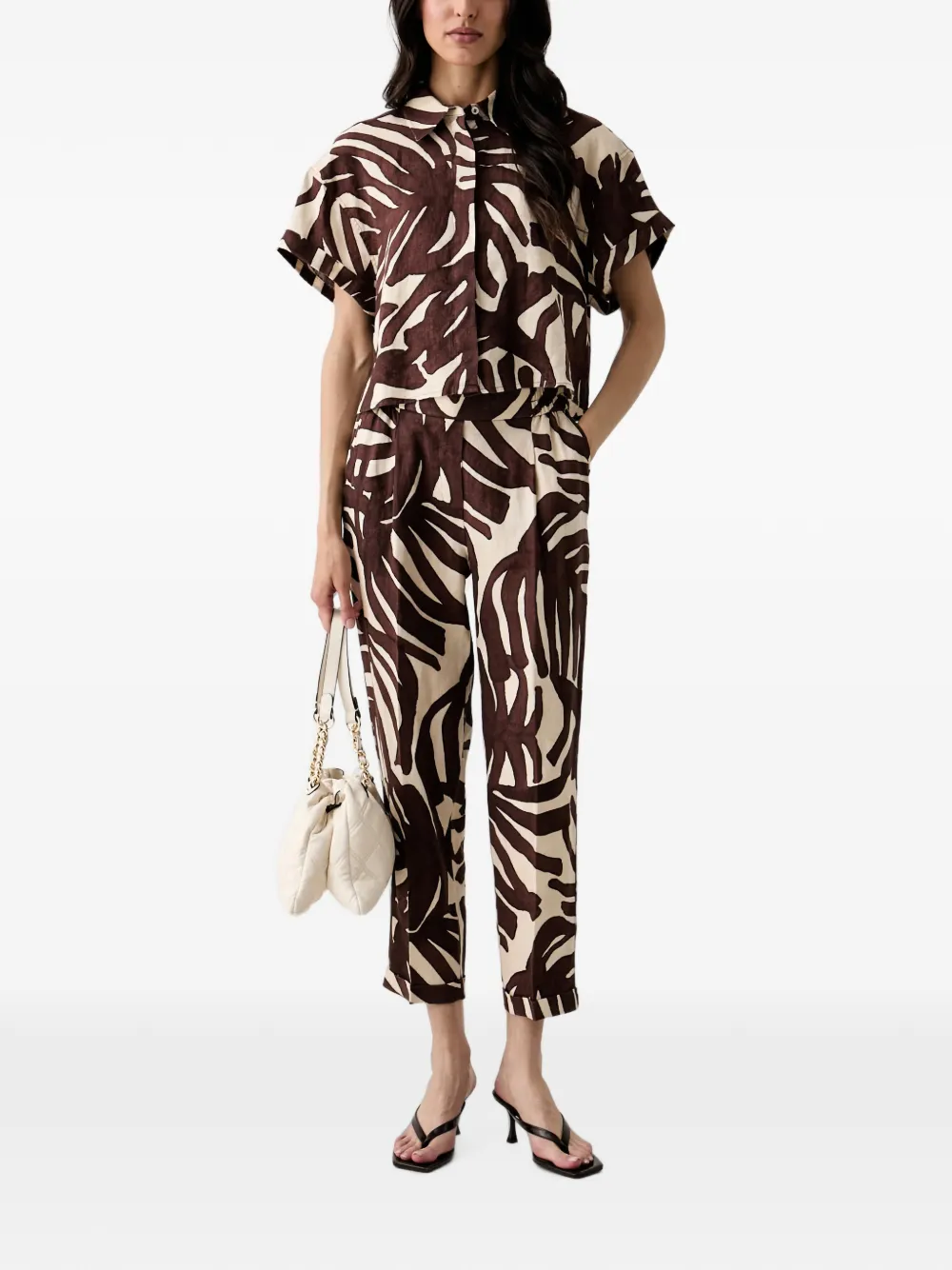 Benetton Plooibroek met bladerprint Bruin