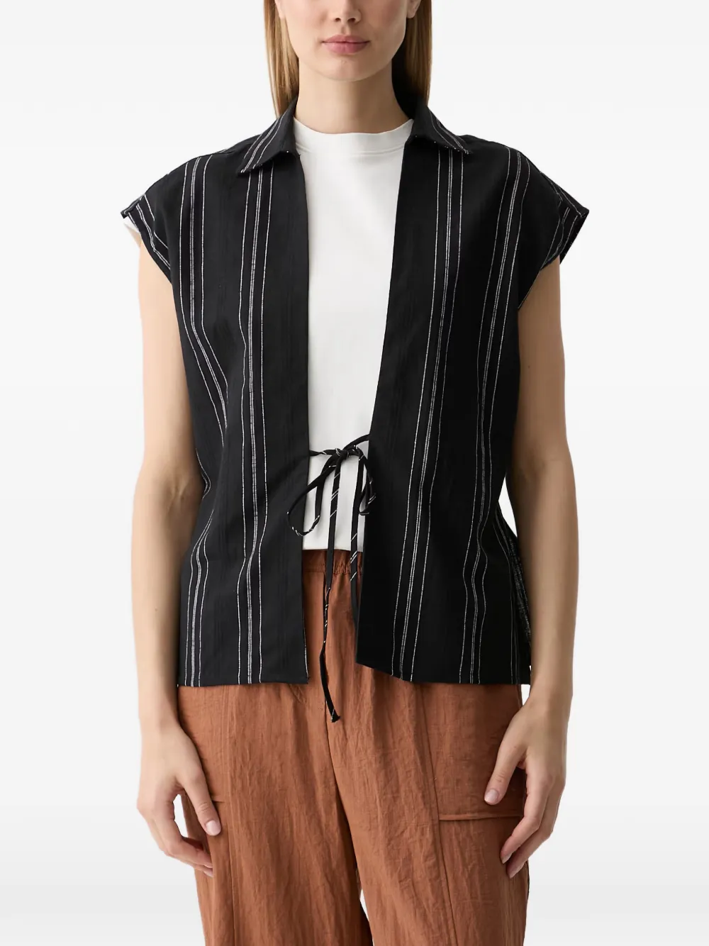 Benetton striped tie-fastening top - Nero