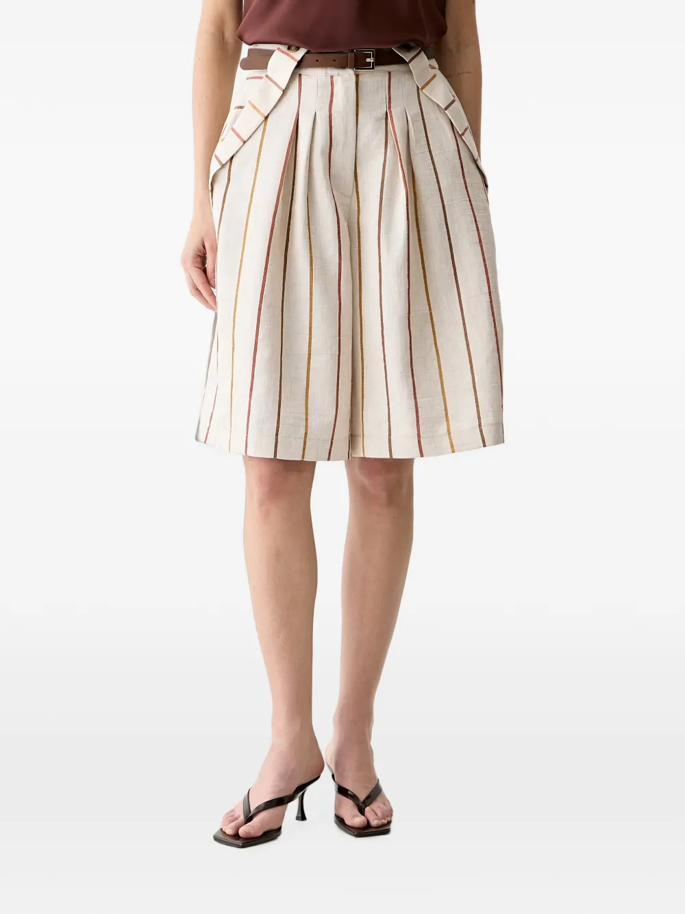 VICOLO striped pleated shorts - Toni neutri