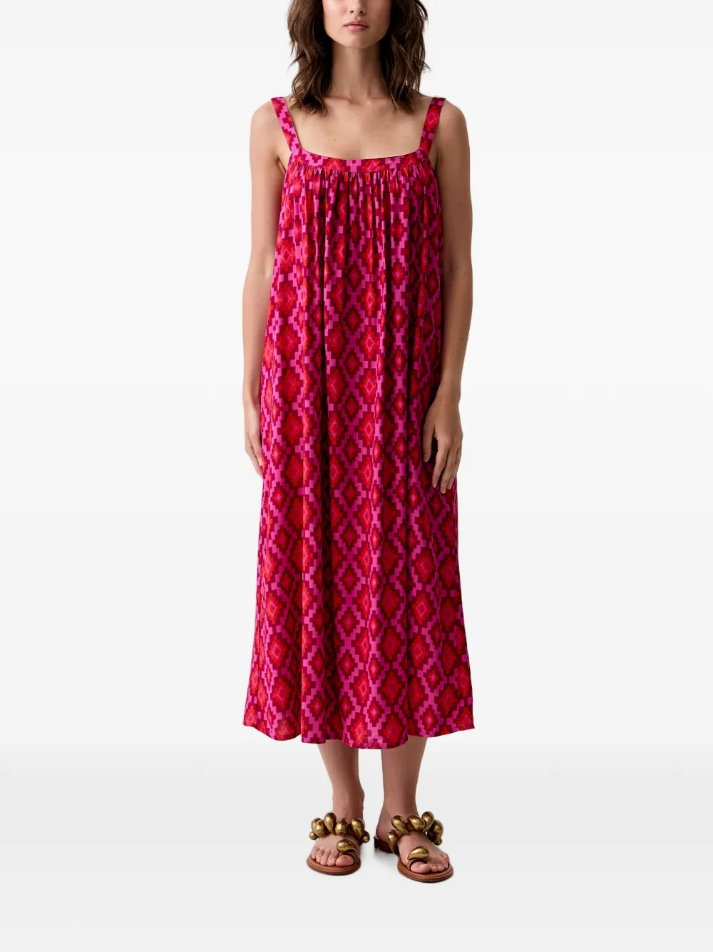 Benetton Maxi-jurk met geometrische print en strik Roze