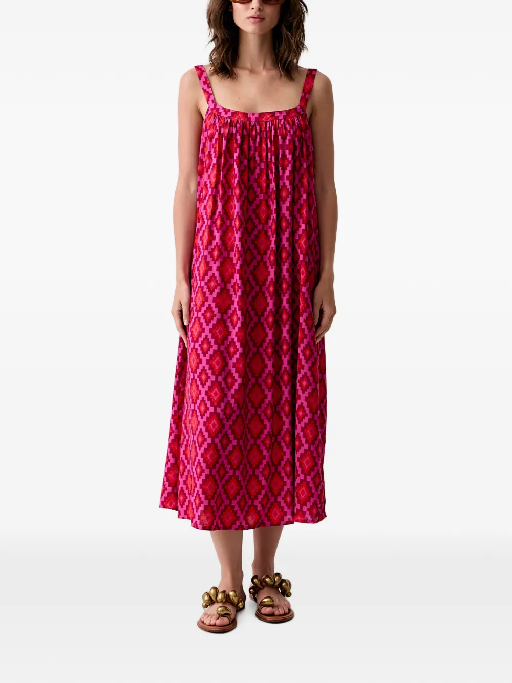 Benetton geometric-print tie-back maxi dress - Rosa