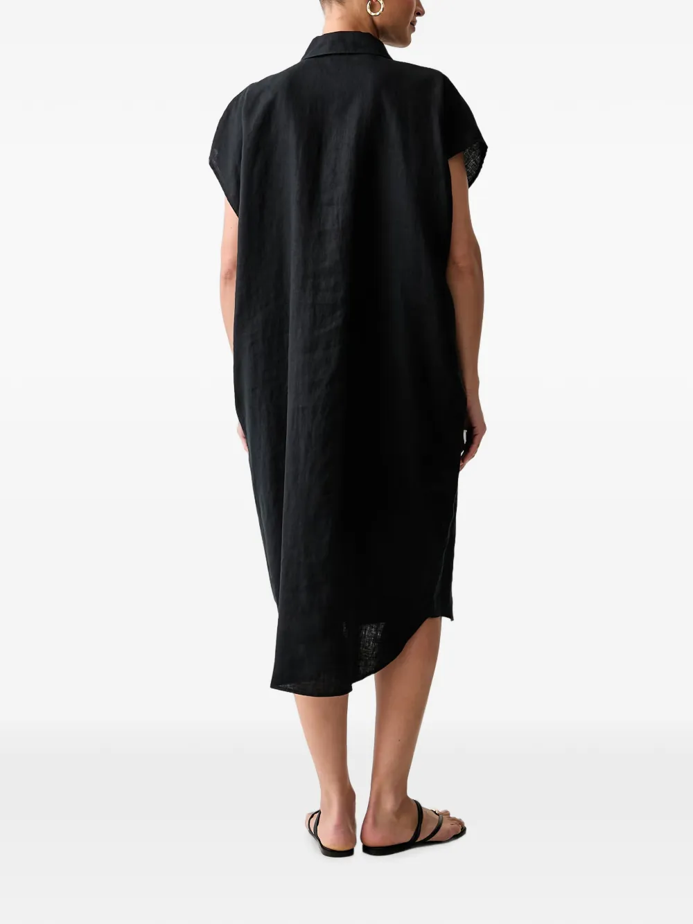 Benetton Midi-jurk met knopen en korte mouwen Zwart