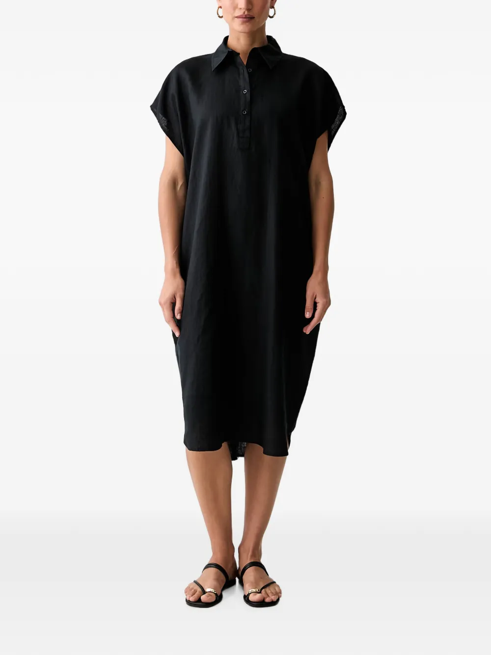 Benetton button-up short-sleeve midi dress - Nero