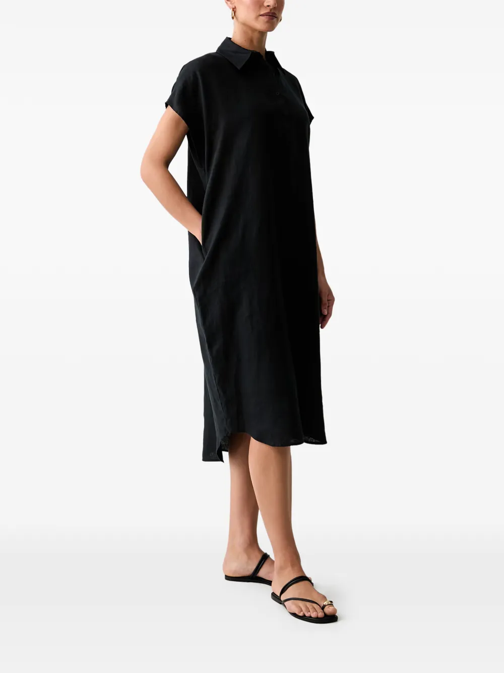 Benetton Midi-jurk met knopen en korte mouwen Zwart