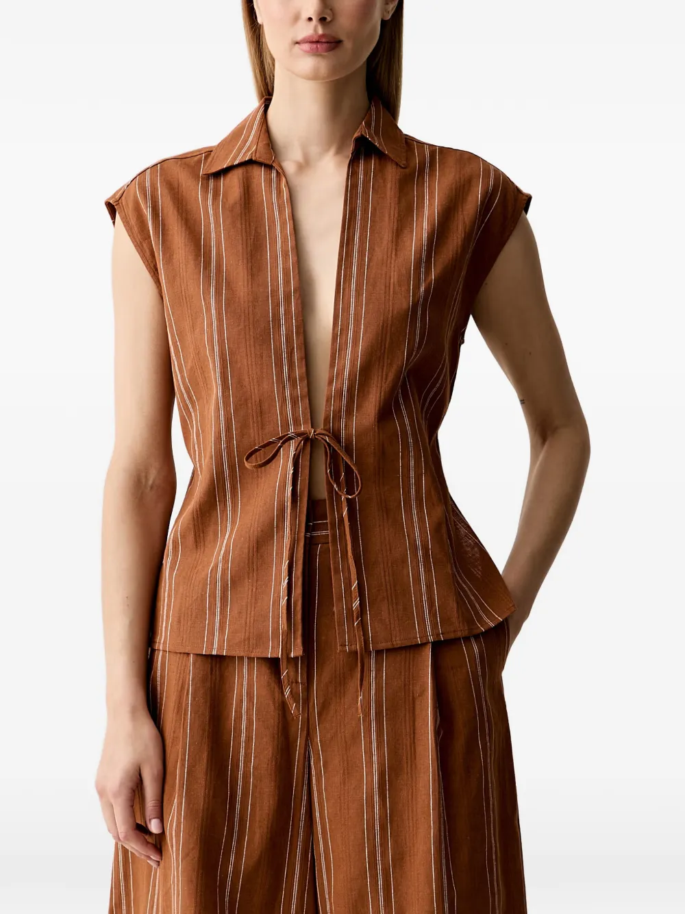 Benetton striped tie-fastening top - Marrone