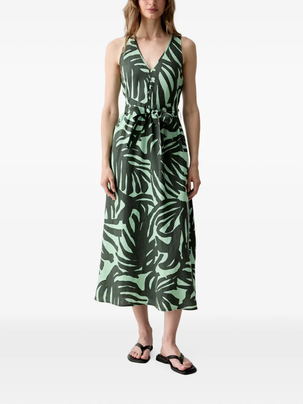Benetton leaf-print belted midi dress