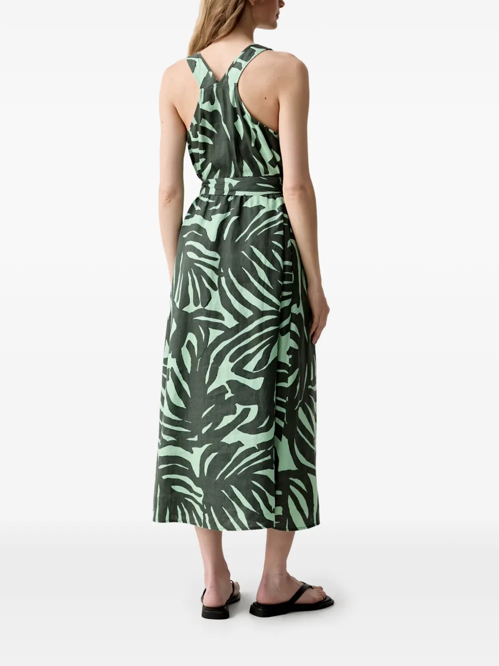 Benetton Midi-jurk met bladerprint en ceintuur Groen