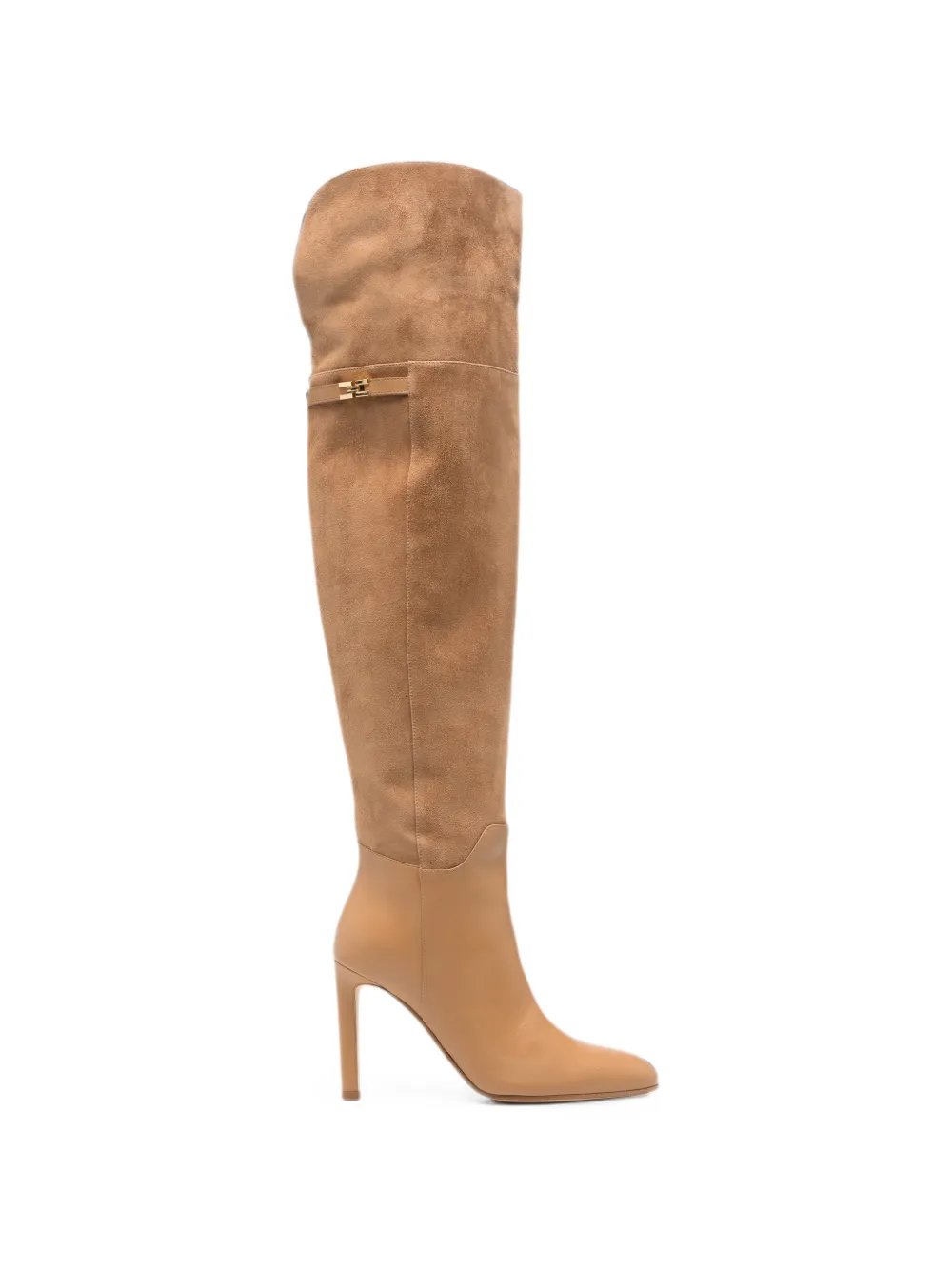 Elisabetta Franchi logo-plaque over-the-knee boots Beige