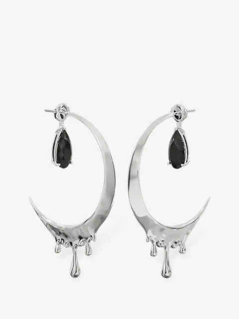 SAPFIRA onyx crescent hoop earrings