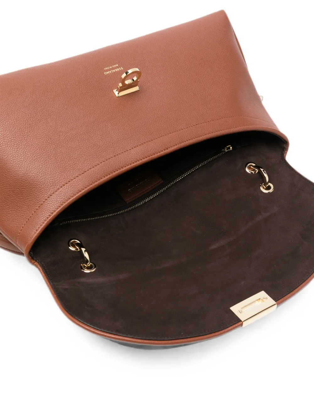 Ferragamo Gancini schoudertas met slot Bruin