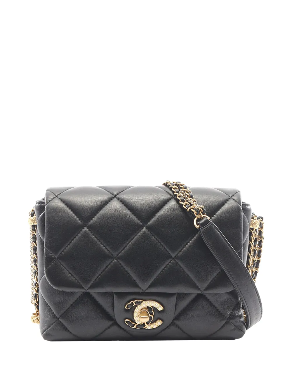 CHANEL Pre-Owned 2021-2026 Mini Quilted Lambskin Crush on Chains Flap crossbody bag - Black