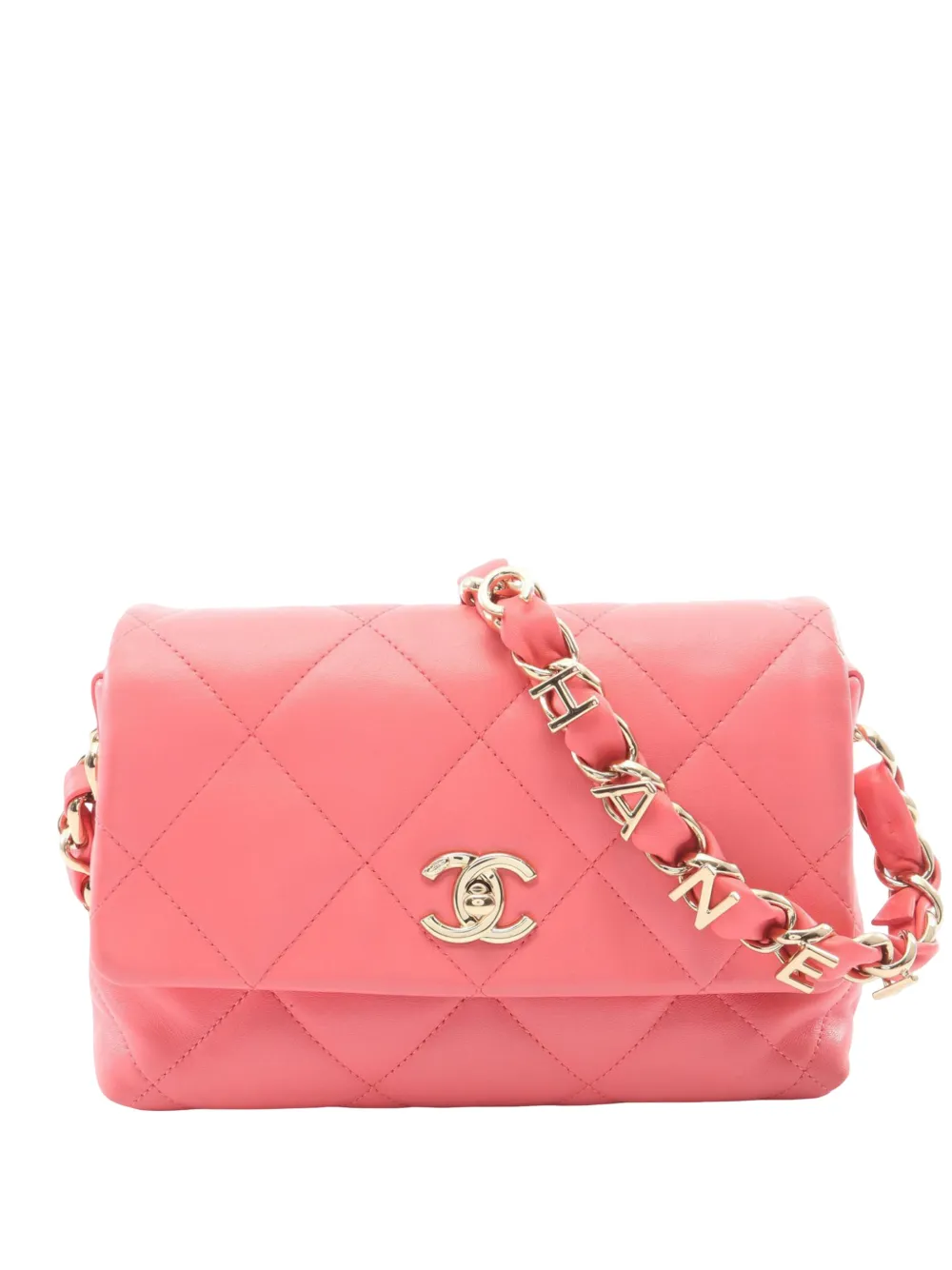 CHANEL Pre-Owned 2021 CC Quilted Lambskin Logo Chain Single Flap shoulder bag - Rosa