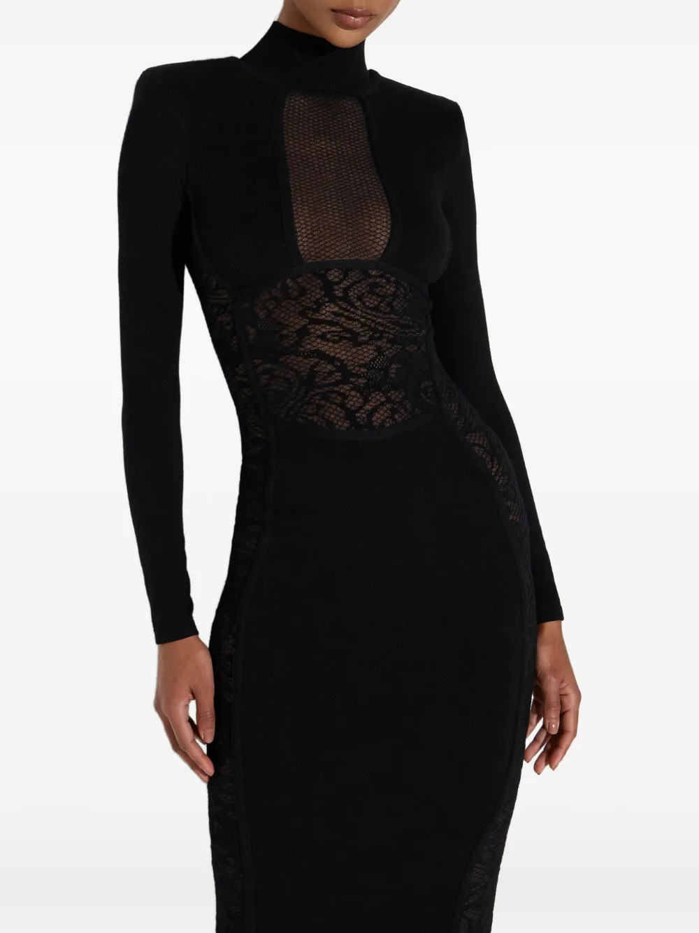 Elisabetta Franchi Midi-jurk met lange mouwen Zwart