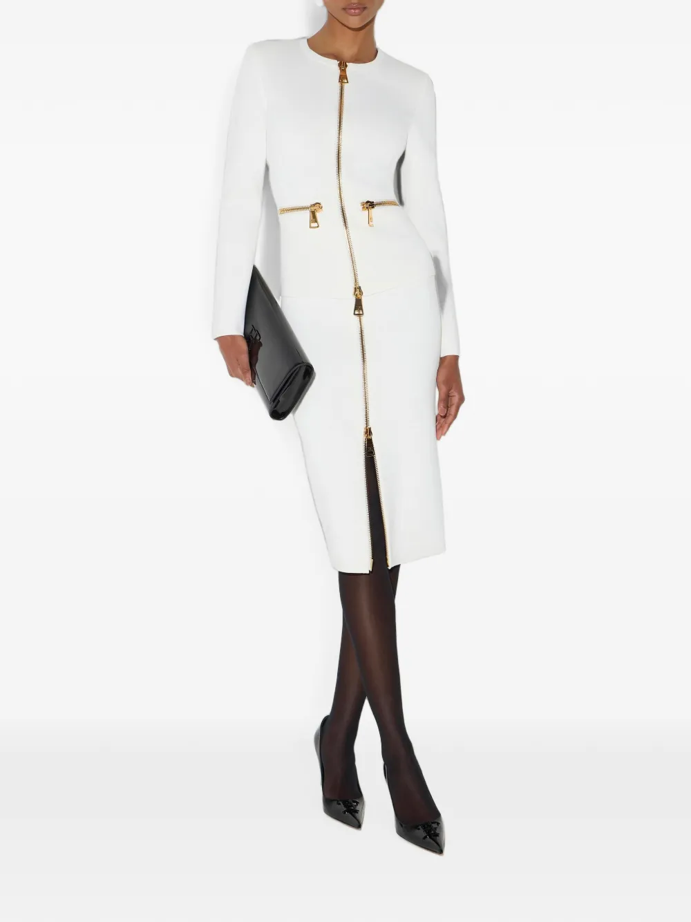 Elisabetta Franchi Gebreide rok met rits Beige