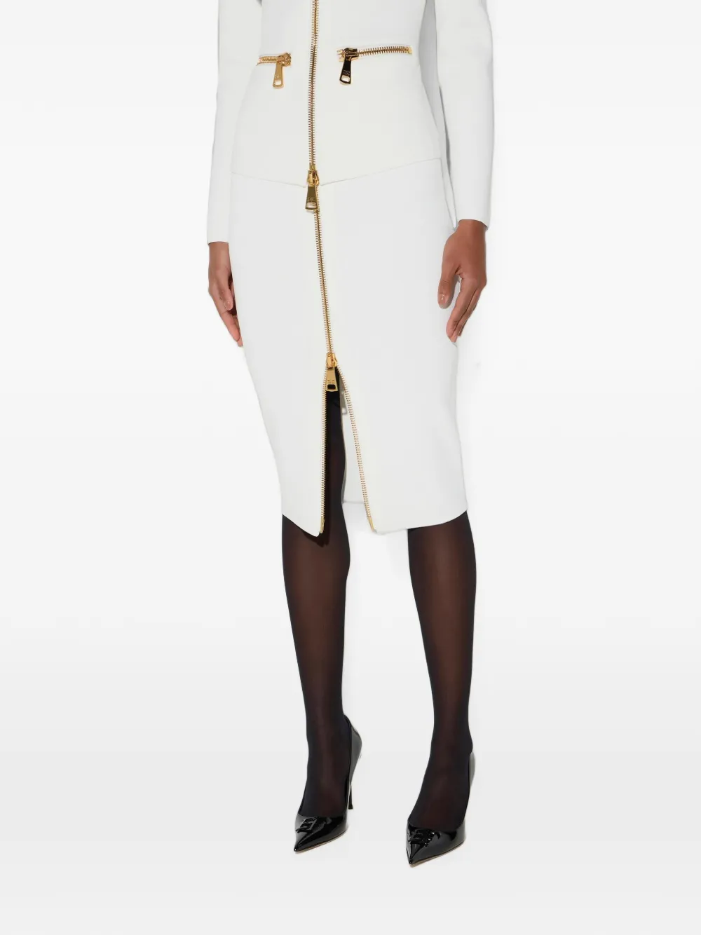 Elisabetta Franchi Gebreide rok met rits Beige