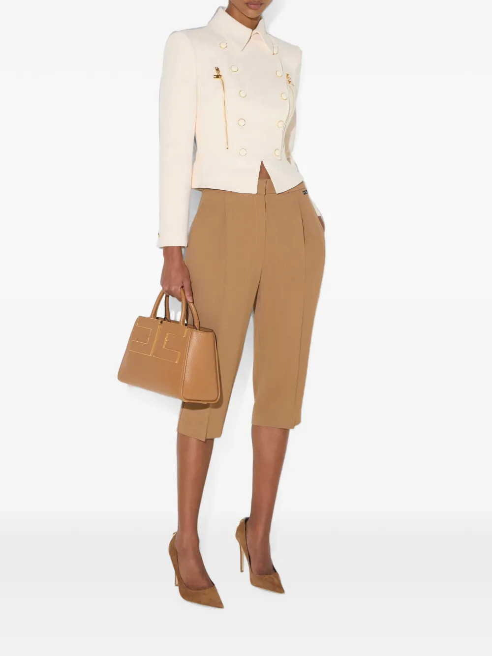 Elisabetta Franchi Gelaagd stretch crêpe jack Beige
