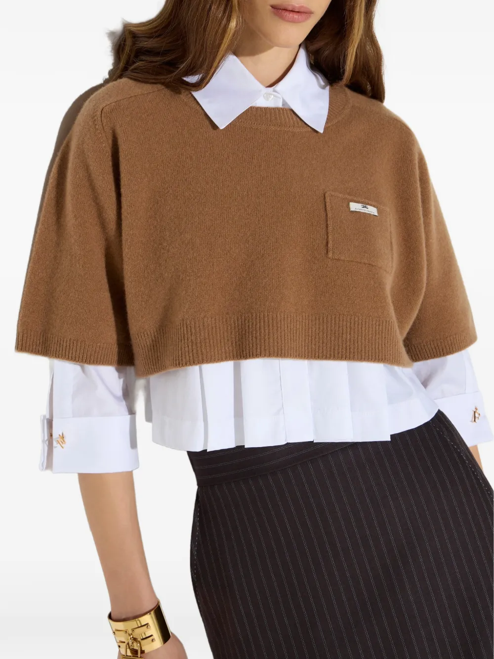 Elisabetta Franchi Top van wol en kasjmier Beige