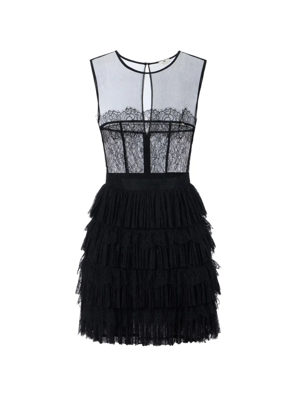 Elisabetta Franchi Mini-jurk met crêpon en bloemenkant Zwart