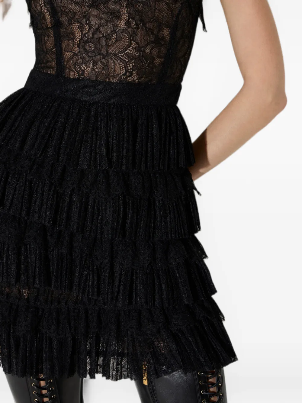 Elisabetta Franchi Mini-jurk met crêpon en bloemenkant Zwart