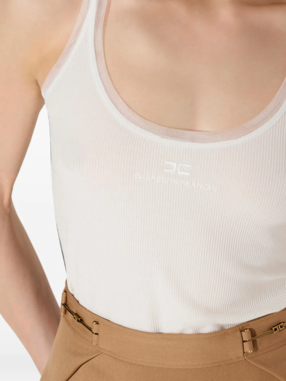Elisabetta Franchi Tanktop van lichtgewicht jersey met geborduurd logo Beige