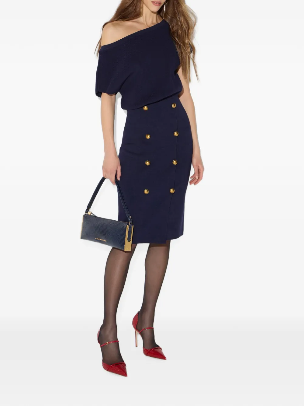 Elisabetta Franchi Gebreide jurk met sierknopen Blauw